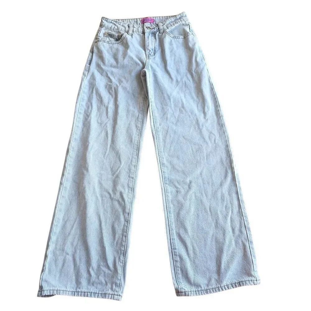 Edikted juniors Sz XS wash blue bow pocket relax wide leg  jeans